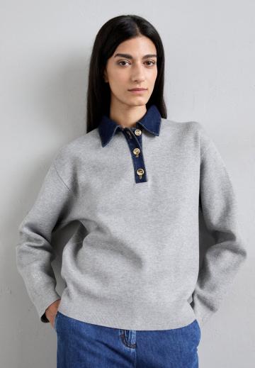 Пуловер с воротником поло