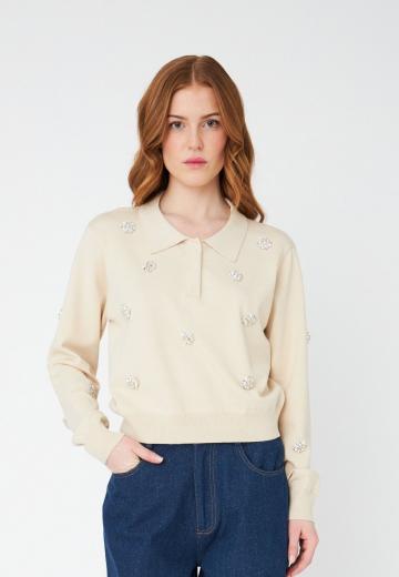 Пуловер с воротником поло