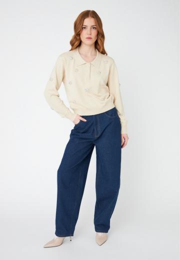 Пуловер с воротником поло