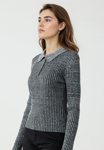 Пуловер с воротником поло