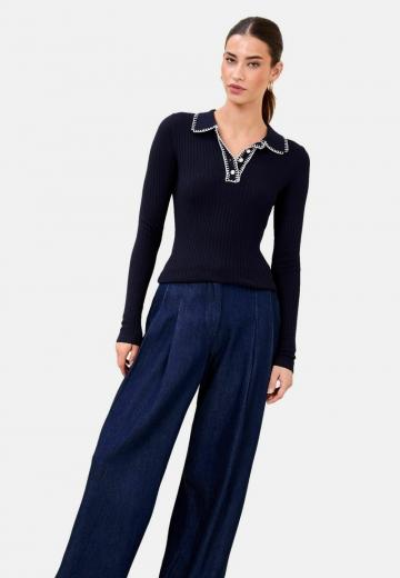 Пуловер с воротником поло