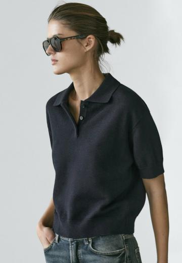 Пуловер с воротником поло