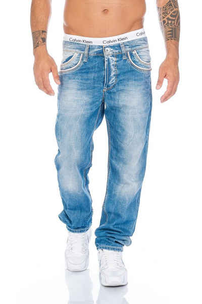 Прямые мужские джинсы "Herren Jeans Hose Mit Kontrastnaahten Und